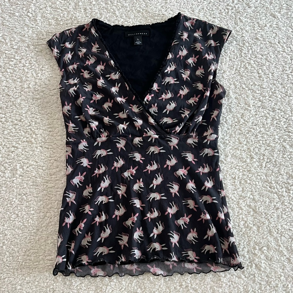 Vintage Y2K Size Large Sleeveless Shirt Black Pink Weston Wear Donkeys USA 2003